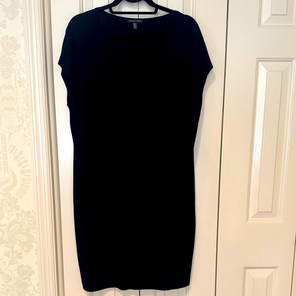 Eileen Fisher Black knit Dress with Cap Sleeves